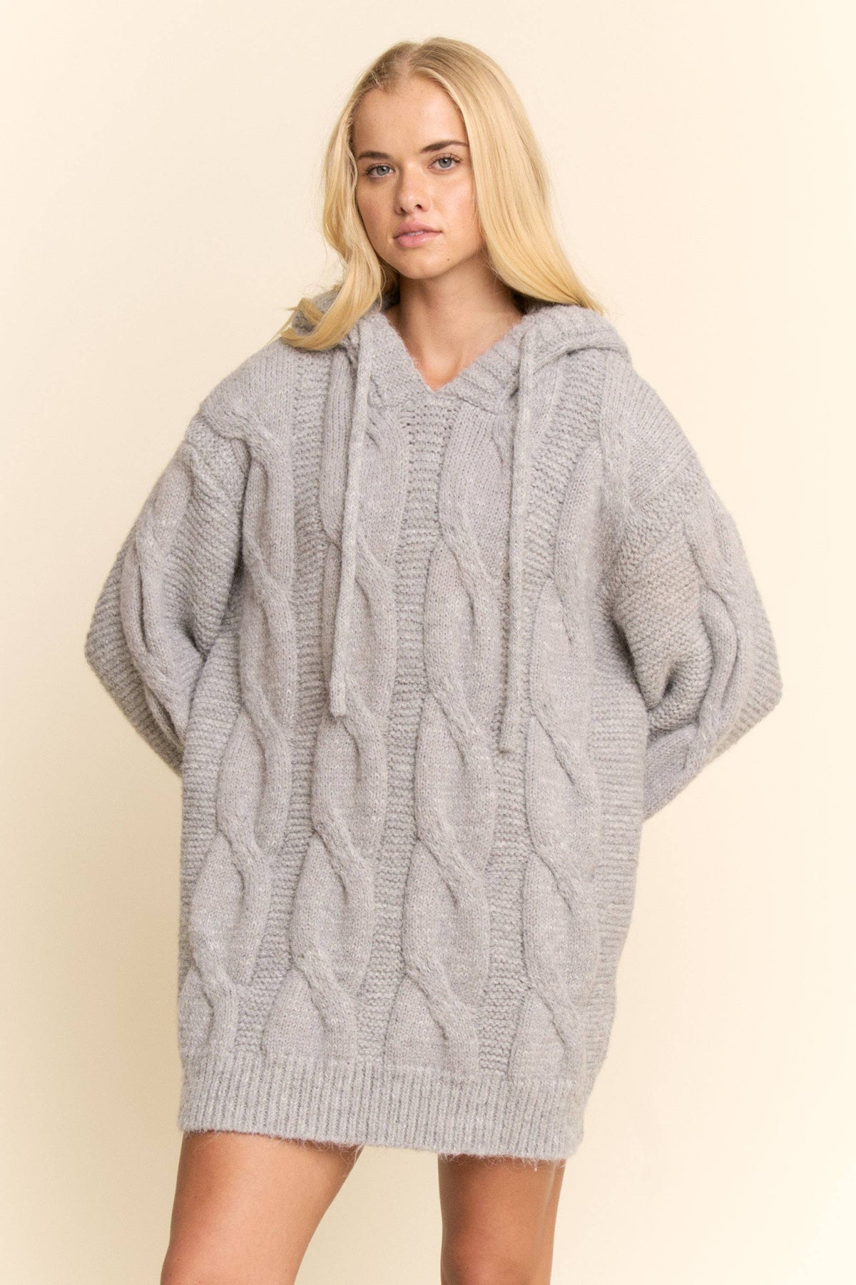 Oversized Cable Knit Hoodie Sweater Dress