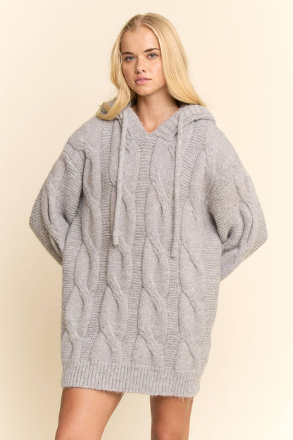 Oversized Cable Knit Hoodie Sweater Dress
