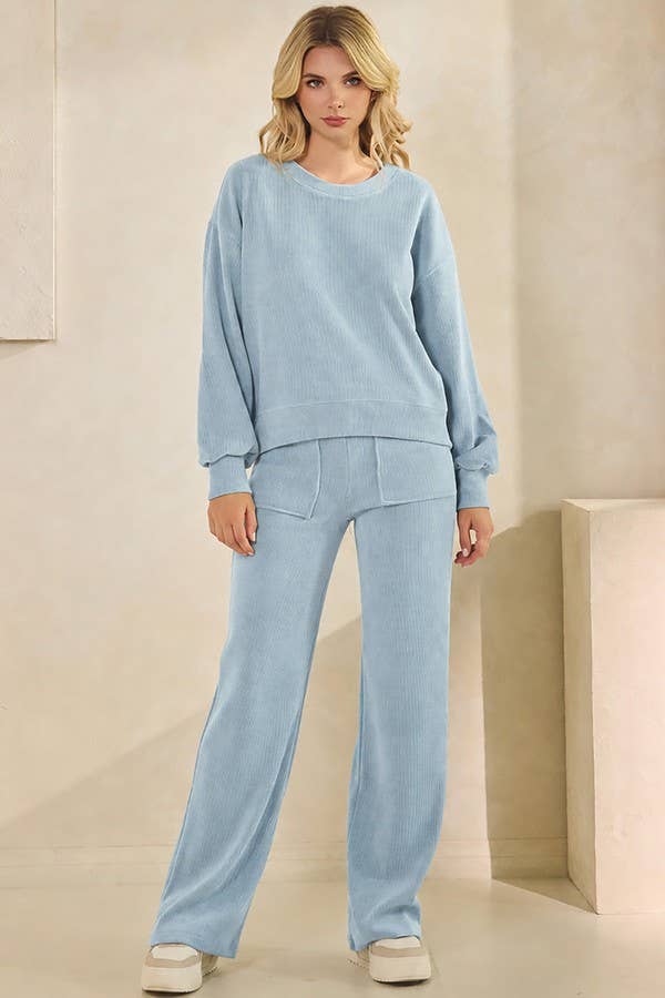Yelete Relaxed Fit Corduroy Rib Knit Top TP2403