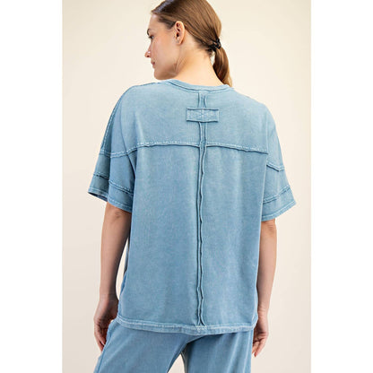 Rae Mode Mineral Washed Short Sleeve Top T Shirt T9984