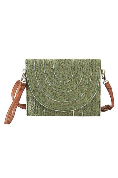 MB0292 Stitch Detailed Straw Clutch/Crossbody Bag