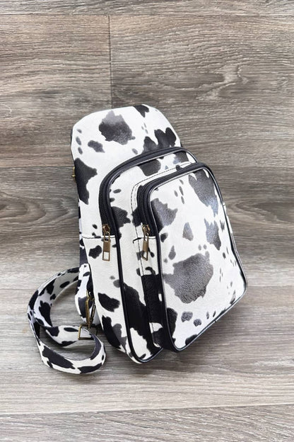 COW PRINT CROSSBODY SLING BAG PURSE