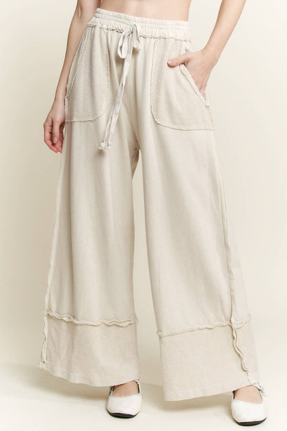Mineral Wash Wide Pants with raw hem frayed details HP5536