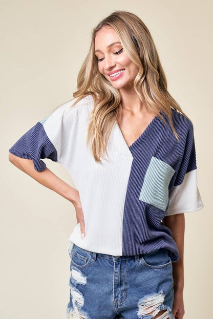 LMT3996-Trust Me In Colorblock Top