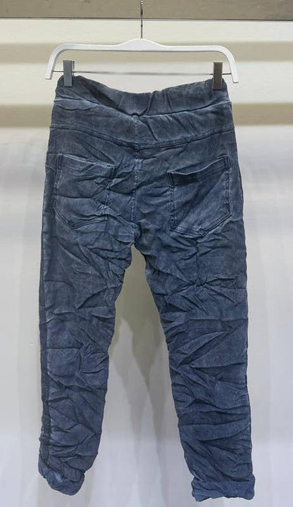 Stonewashed Ribbon Side Stripe Drawstring Crinkle Joggers