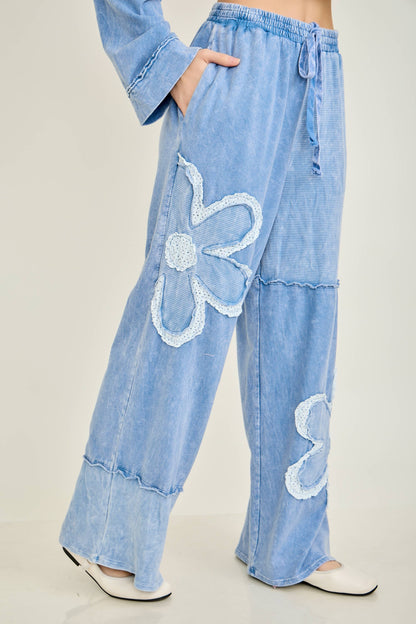Mineral Washed Half cut Daisy terry thermal Pants HP6809