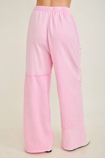 Mineral Washed Half cut Daisy terry thermal Pants HP6809