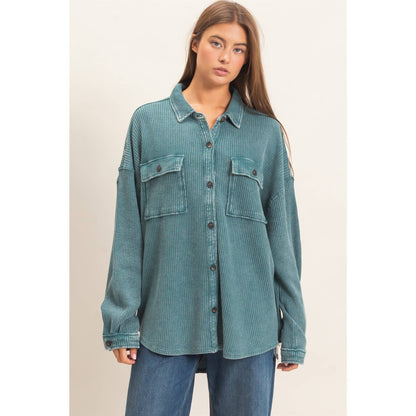 HYFVE Mineral Washed Waffle Knit Shacket DZ26E249