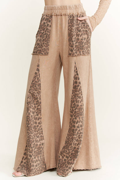 Mineral Washed Leopard Animal Print Flare Pants HP5783P1