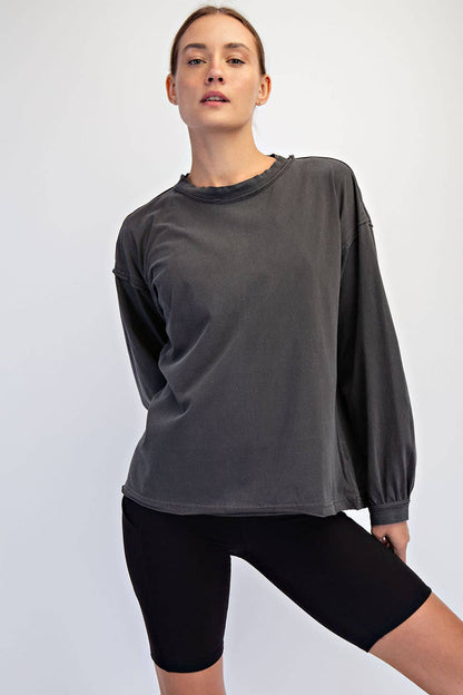 Rae Mode Pigment Washed Long Sleeve Cotton Top T0093