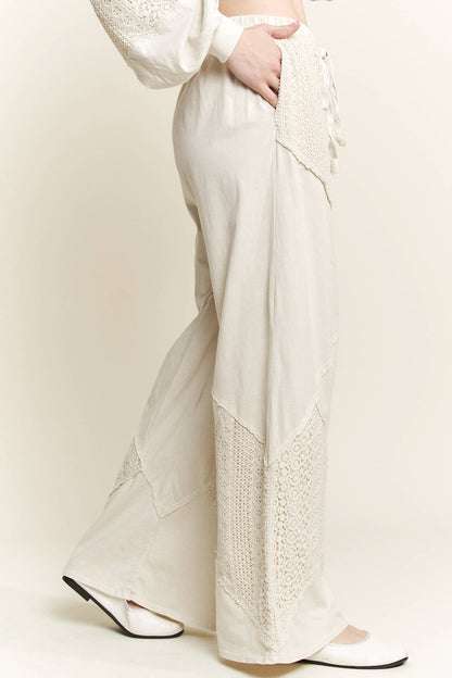 Mineral Wash Lace detailed straight leg pants HP6030