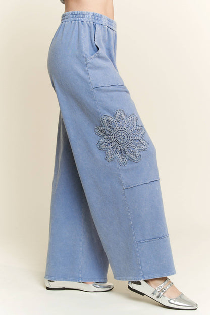 Mineral Washed Doily Wide leg straight pants HP6236