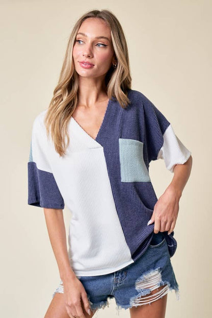 LMT3996-Trust Me In Colorblock Top