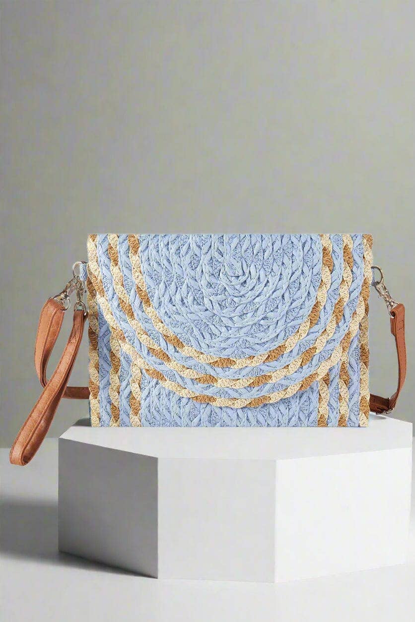 MB0297 Mixed Color Detail Straw Clutch/Crossbody Bag