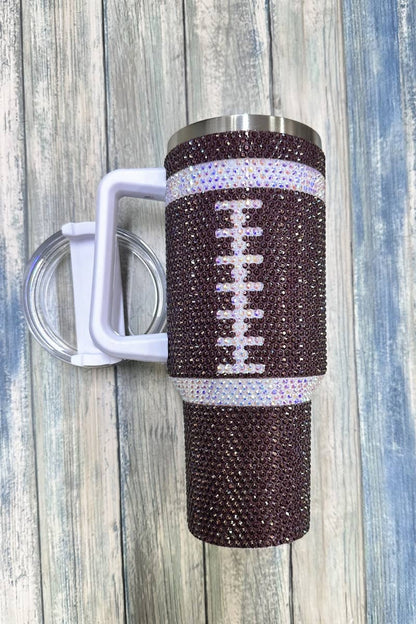 FOOTBALL Rhinestone Stainless Steel Tumbler Cup  40oz