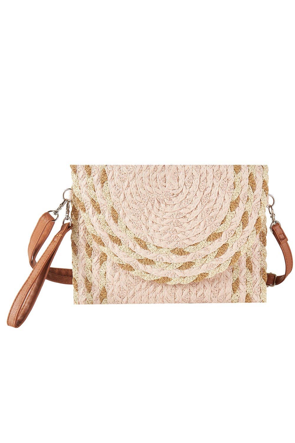 MB0297 Mixed Color Detail Straw Clutch/Crossbody Bag
