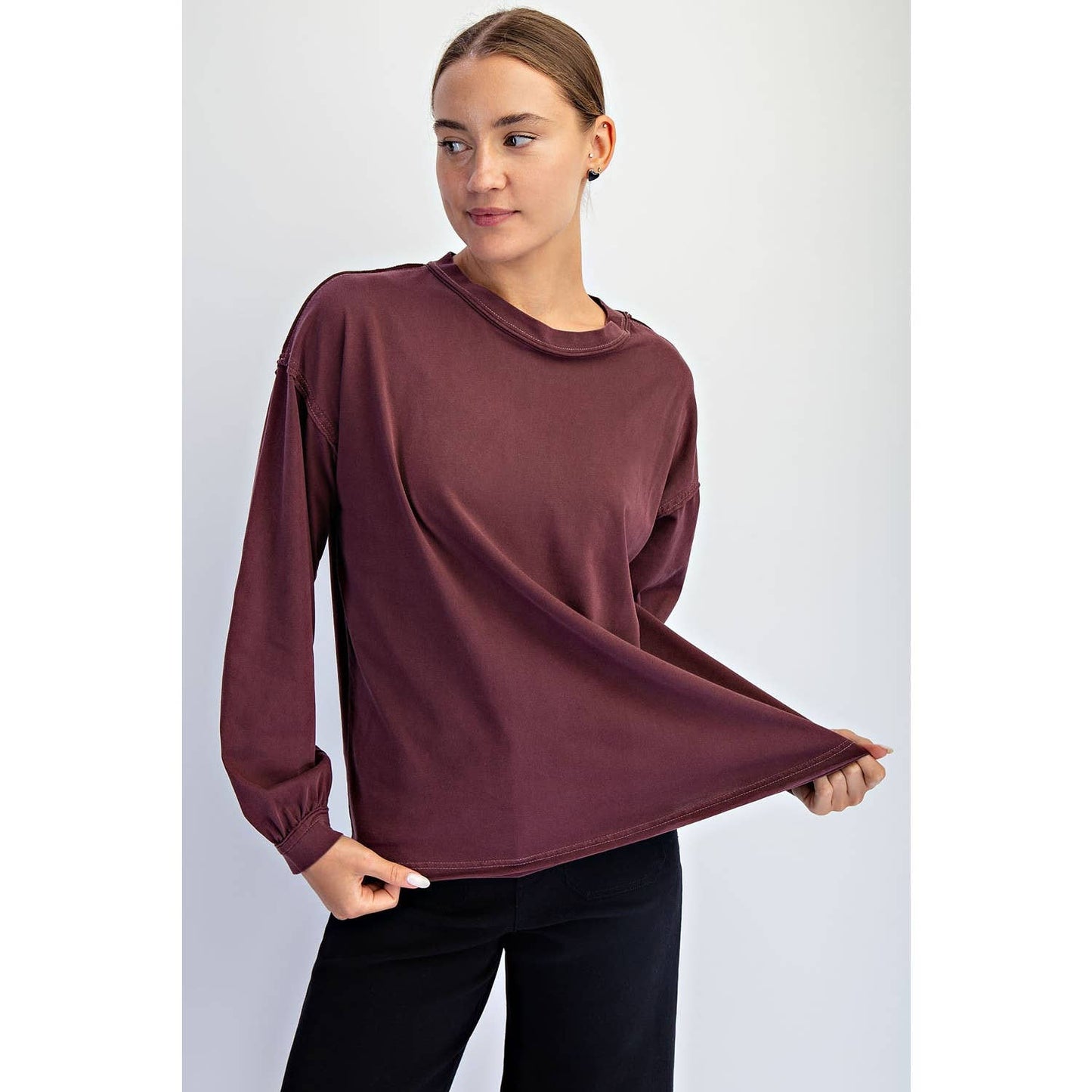 Rae Mode Pigment Washed Long Sleeve Cotton Top T0093