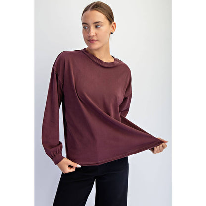 Rae Mode Pigment Washed Long Sleeve Cotton Top T0093