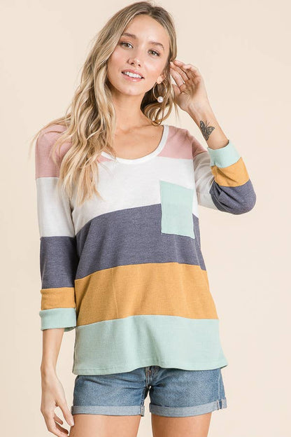 LMT1469-01-Thermo Colorblock Knit Top