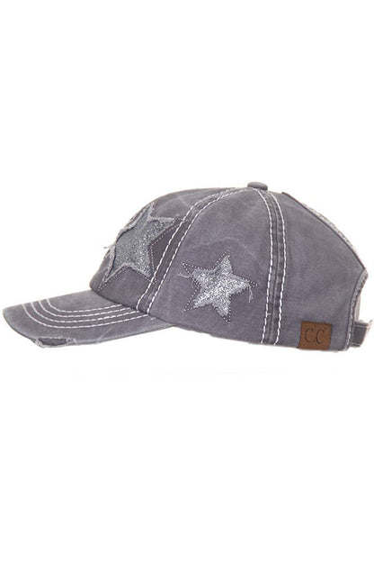 C.C Distressed Pony Cap with Glitter Star