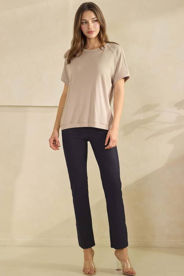 Yelete Ribbed Relaxed Fit Crew Neck Top Shirt