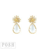 Rhinestone flower post earring with diamond pattern clear drop Posh