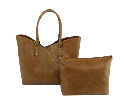 COL001-2 2-in-1 Stitch Trim Detail Shoulder/Tote Set Bag