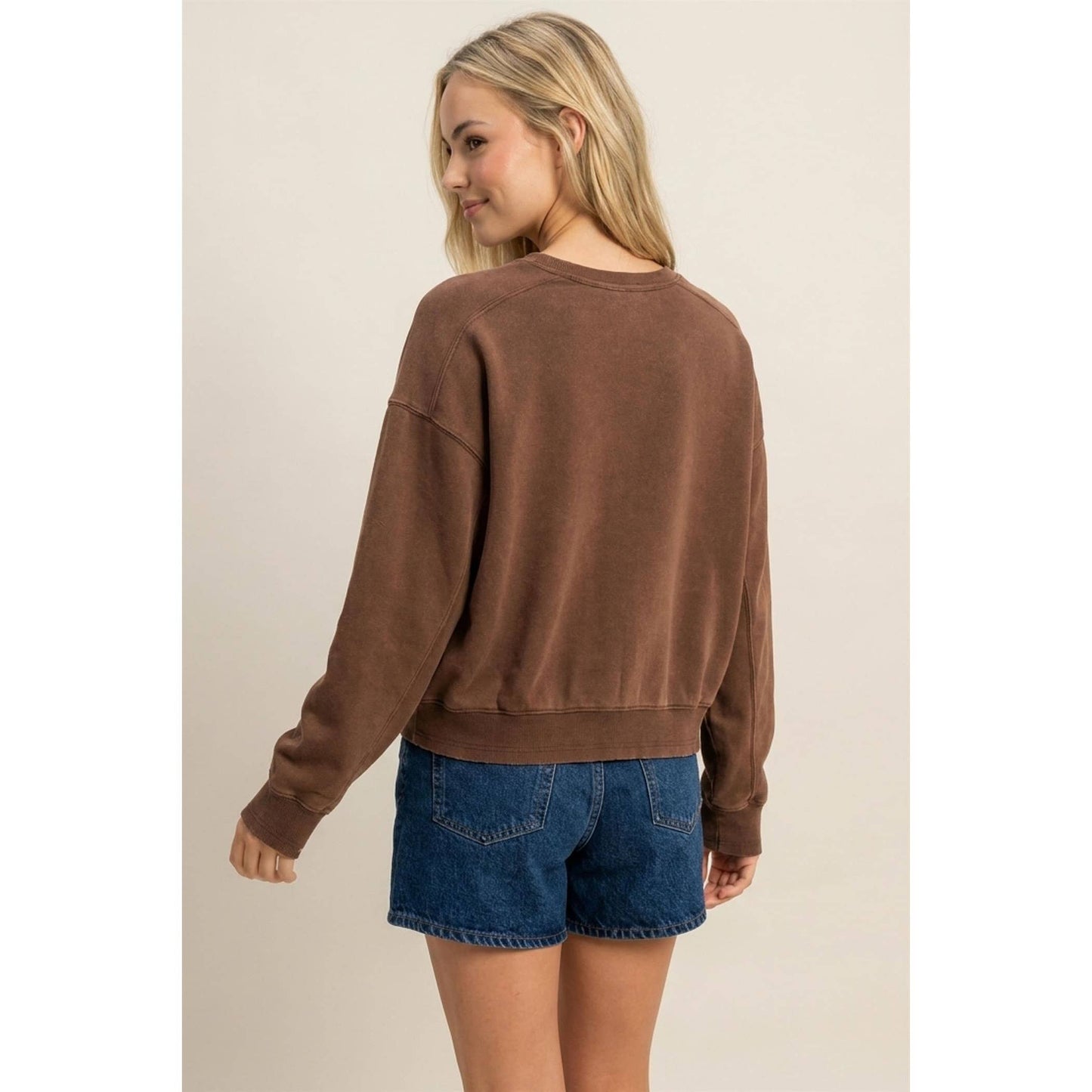 Acid Wash Seam Detail Crew Neck Sweatshirt DZ26A655
