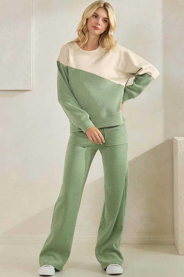 Womens Asymmetrical Two Tone Top Corduroy Sweatshirt