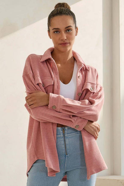 Women's Corduroy Button Up Shacket Fall Style TP2583
