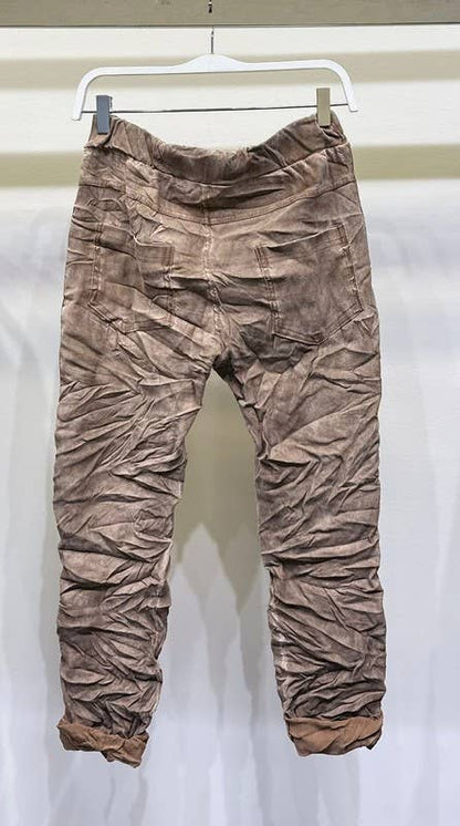 Stonewashed Ribbon Side Stripe Drawstring Crinkle Joggers