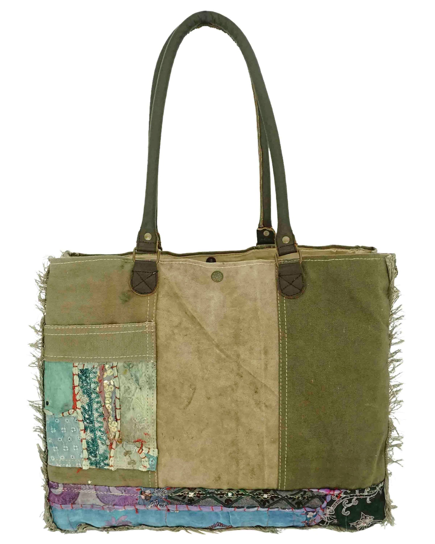 Recycled Tent Tote with Vintage Textiles (Snap Top)