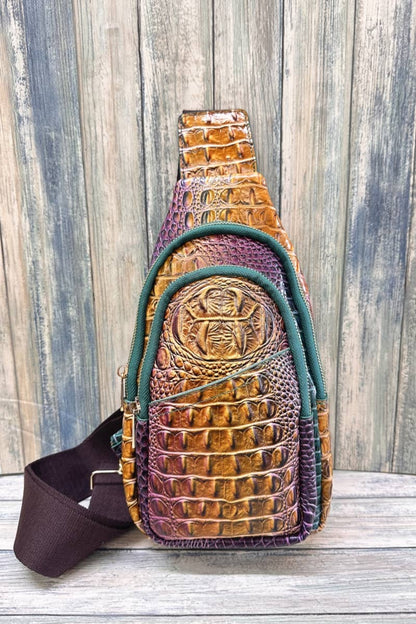 Brown Crocodile Pattern  Crossbody Sling Bag: