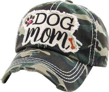 DOG MOM WASHED VINTAGE BALLCAP: WHT