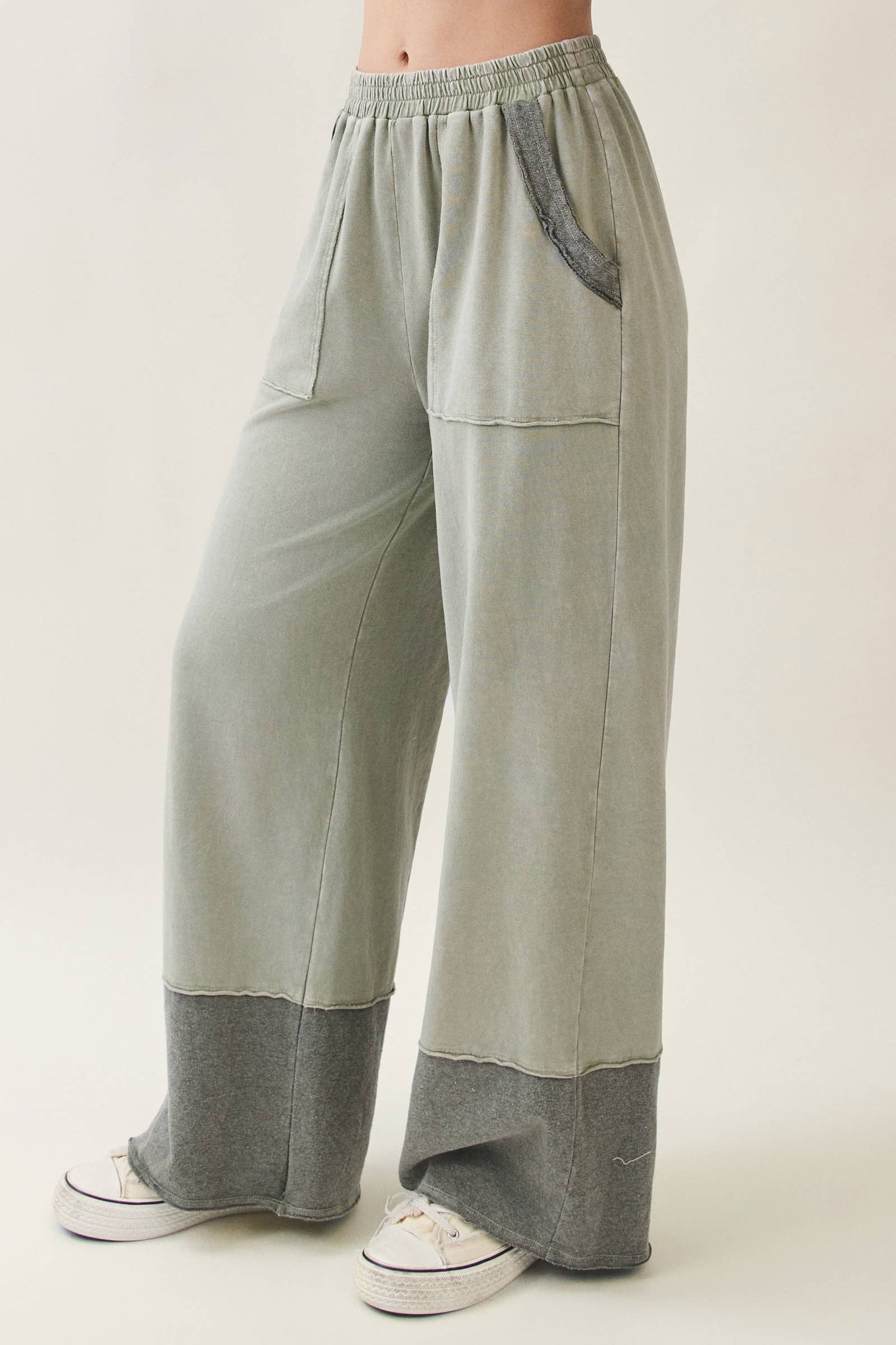 Mineral Washed Contrast Block Terry Pants HP7541