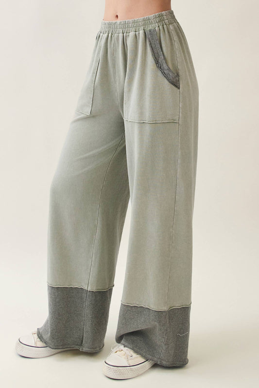 Mineral Washed Contrast Block Terry Pants HP7541