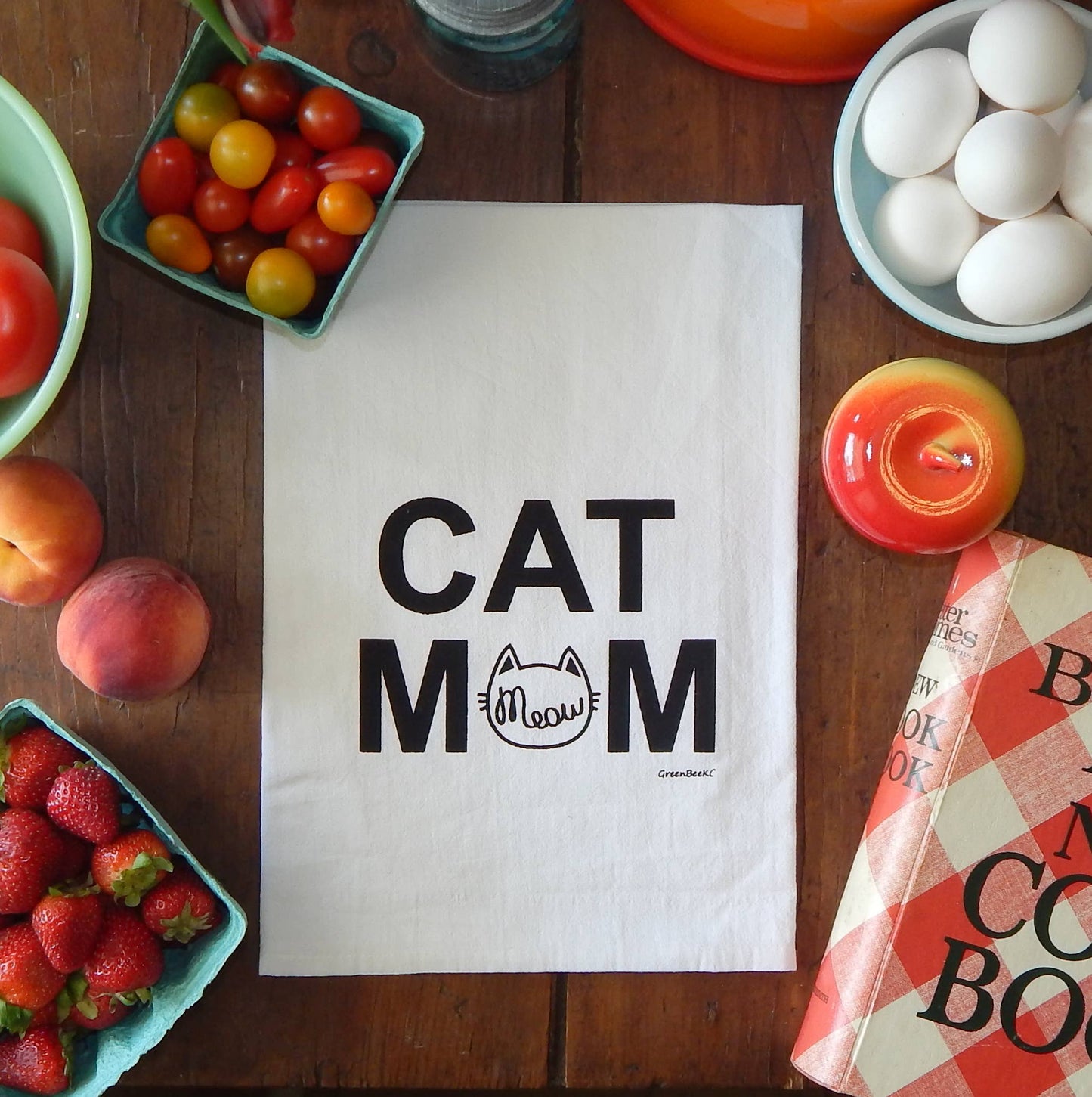 Cat Mom Meow Flour Sack Tea Towel