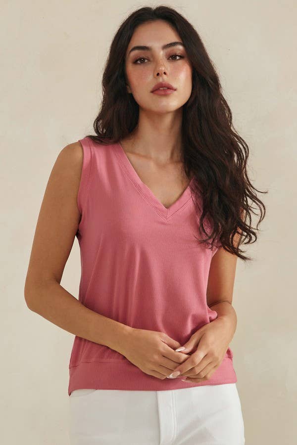 LuxeAir Ribbed Relaxed V-Neck Tank Top