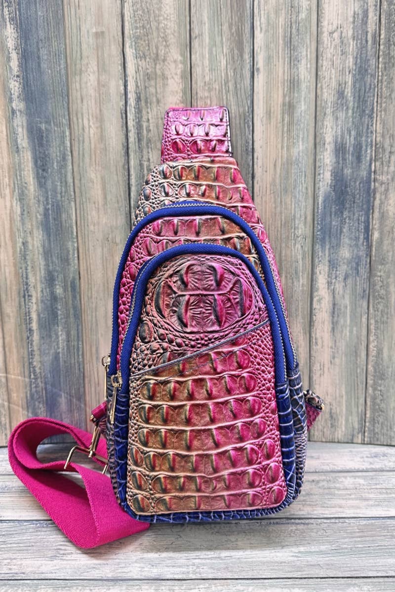 Pink Crocodile Pattern  Crossbody Sling Bag: