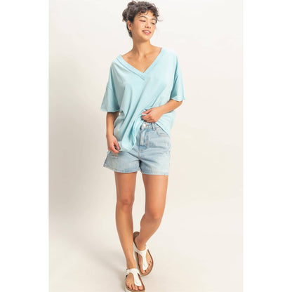 Washed V-Neck Oversized Tee