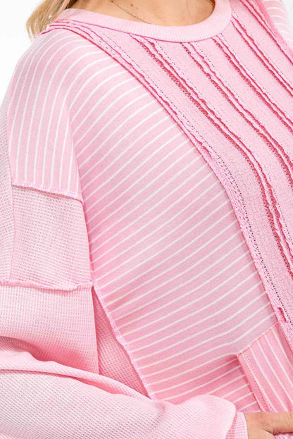 Textured Stripe Contrast Knit Top T6203