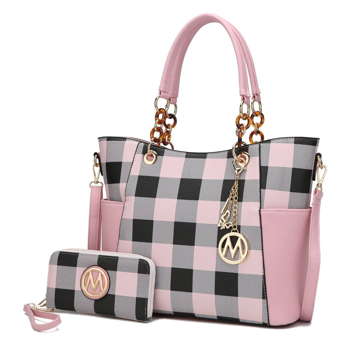MKF Mariely Checker Tote Bag & Wallet Set Women Handbag