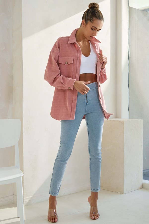 Women's Corduroy Button Up Shacket Fall Style TP2583
