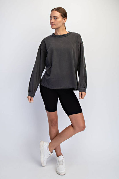 Rae Mode Pigment Washed Long Sleeve Cotton Top T0093