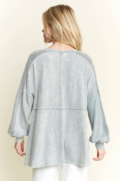 Mineral Wash Knitted Low Gauge Rib Melange top HT5959