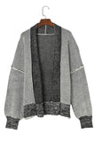 Grey Plaid Contrast Trim Open Front Cardigan: Medium Grey / M / 65%Acrylic+35%Polyester