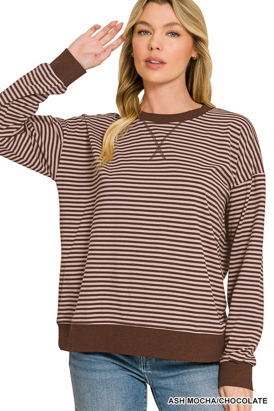 Zenana Striped Rib Banded Pullover 3591Y