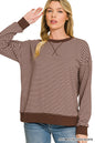 Zenana Striped Rib Banded Pullover 3591Y
