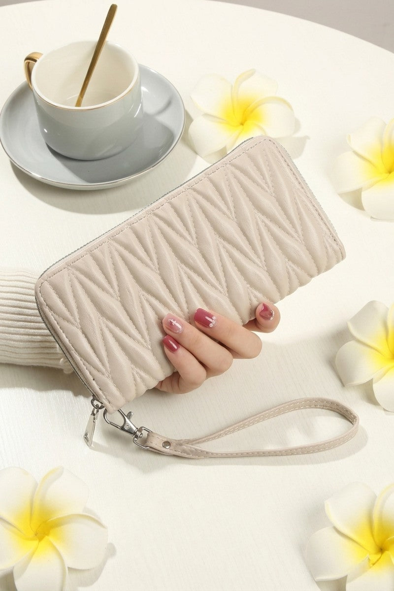 Zenana Quilted Vegan Leather Zip Wristlet Clutch Wallet UA-214