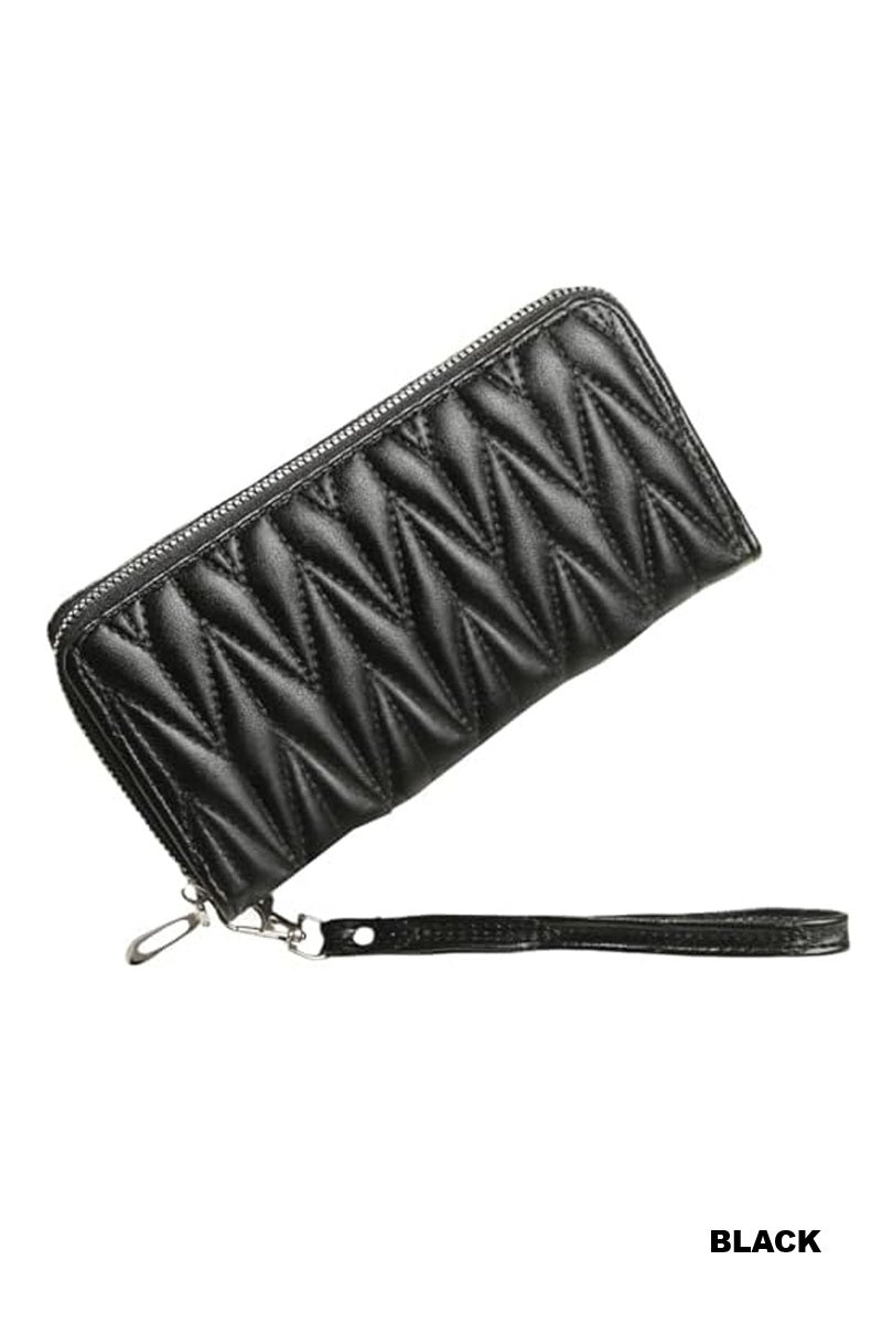 Zenana Quilted Vegan Leather Zip Wristlet Clutch Wallet UA-214